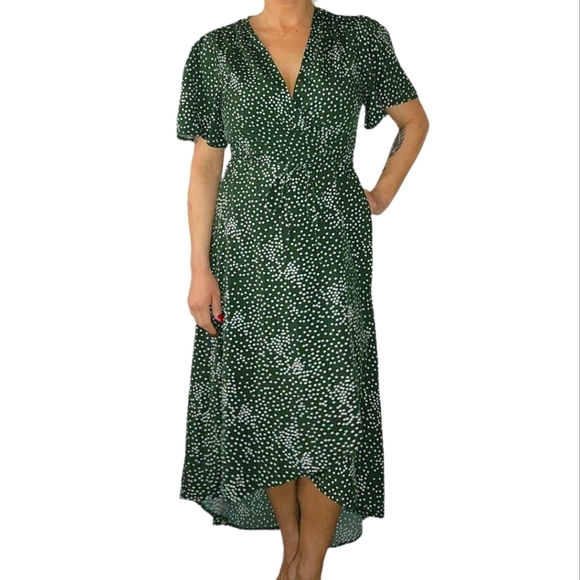 Misguided Wrap Short Sleeve Green Polka-dot Maxi Dress Size 12 - Picture 1 of 5
